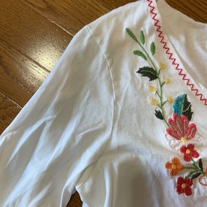 Boho Embroidered Crop Long Sleeve Tee Shirt